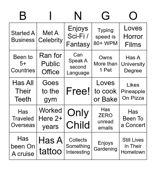 CoWorker Bingo Benji Bingo Card