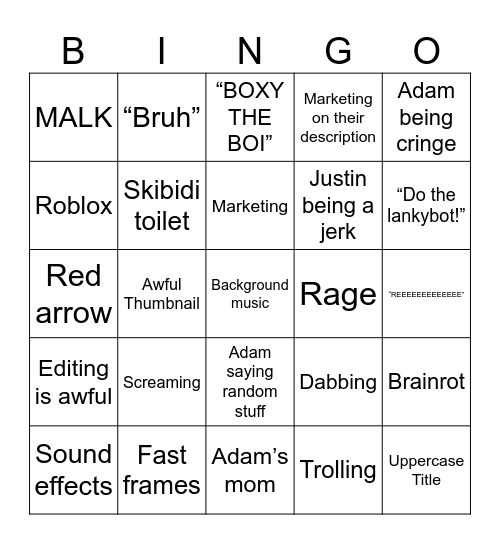 Lankybox Bingo Card