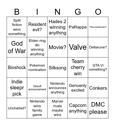GAME AWARDS Bingo Card