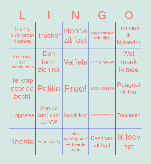 Dashcam Bingo Card