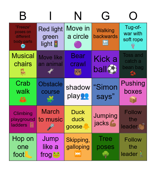 Gross Motor BINGO Card