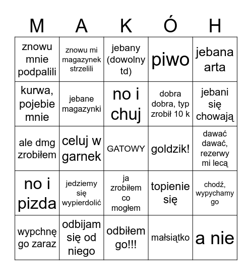 WOT Bingo Card