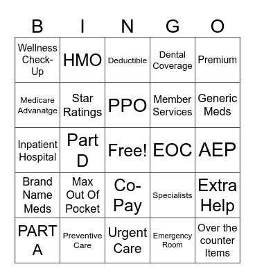 Medicare Bingo Card