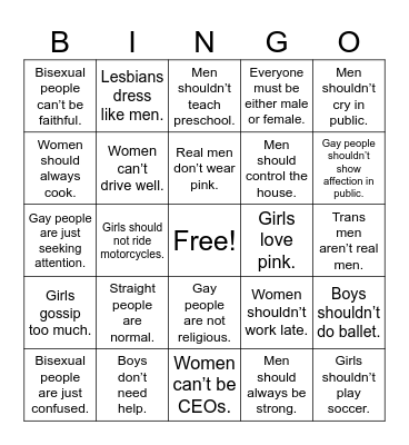 Gender Bingo Card