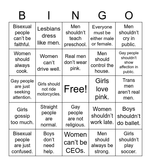 Gender Bingo Card