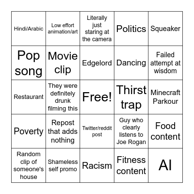 Youtube 0 View Bingo Card
