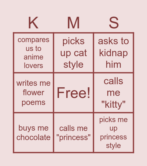 Preddie bingo!!! Bingo Card