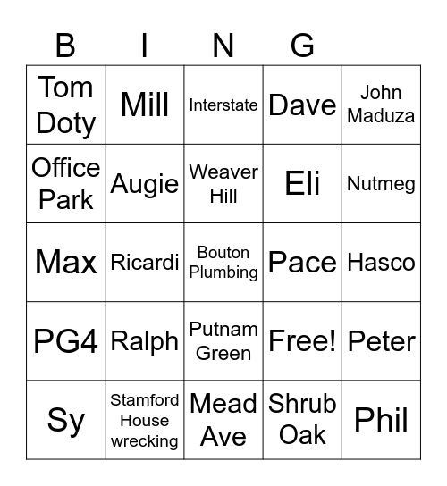 Greenwich Assoc/North American Bingo Card