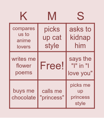 Preddie bingo!!! Bingo Card