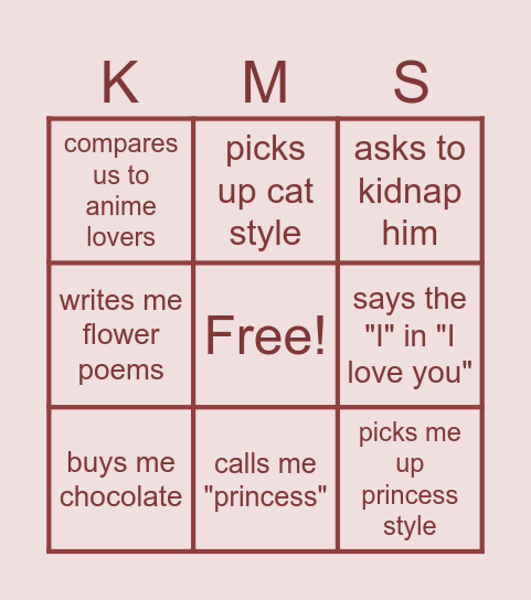 Preddie bingo!!! Bingo Card