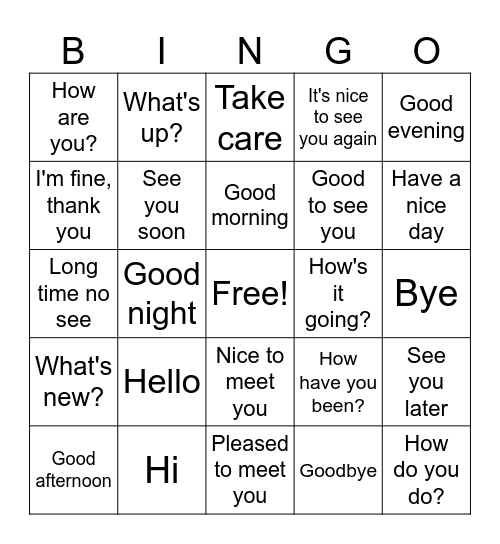 Greetings and Farewells Bingo Card
