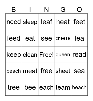 ee ea for grade 1 Bingo Card