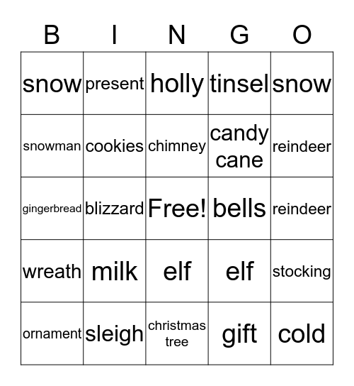 christmas  Bingo Card