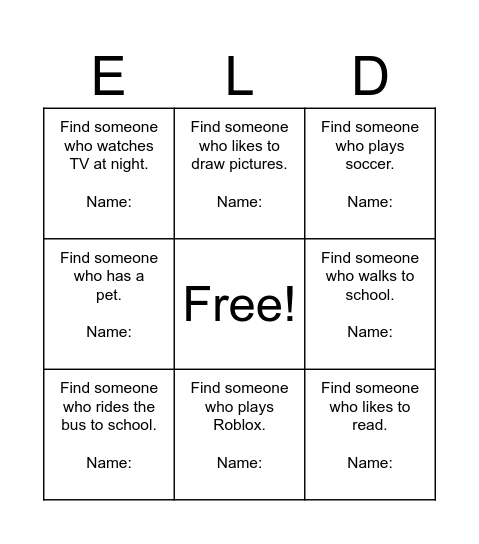 Find Someone Who Bingo Card