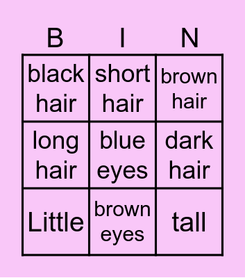 Physical appearance Bingo Card