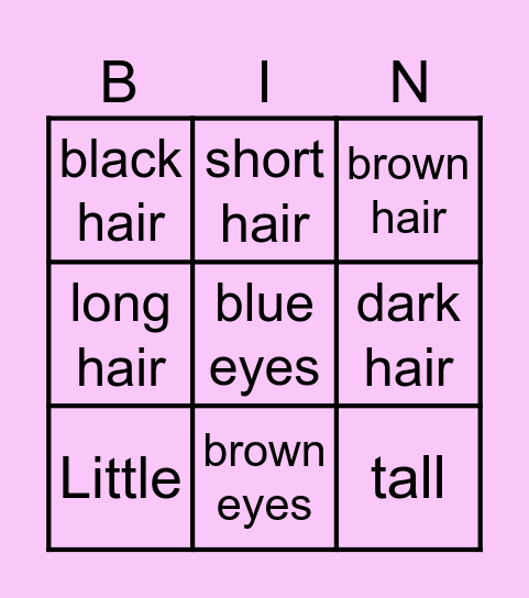 Physical appearance Bingo Card