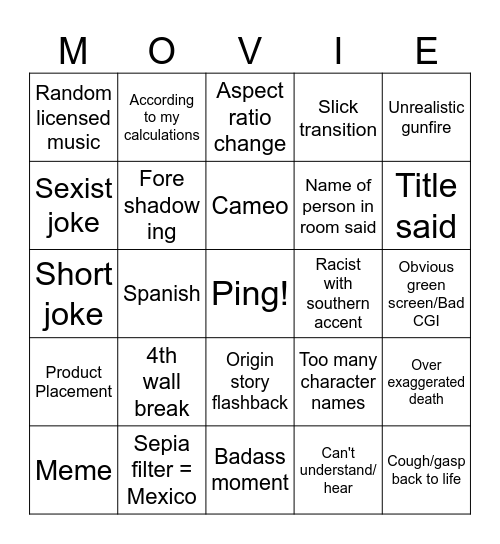 Movie night bingo Card