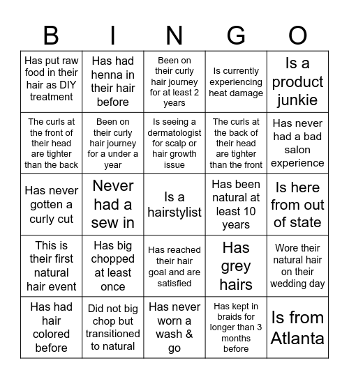 Curl Party Bingo Card