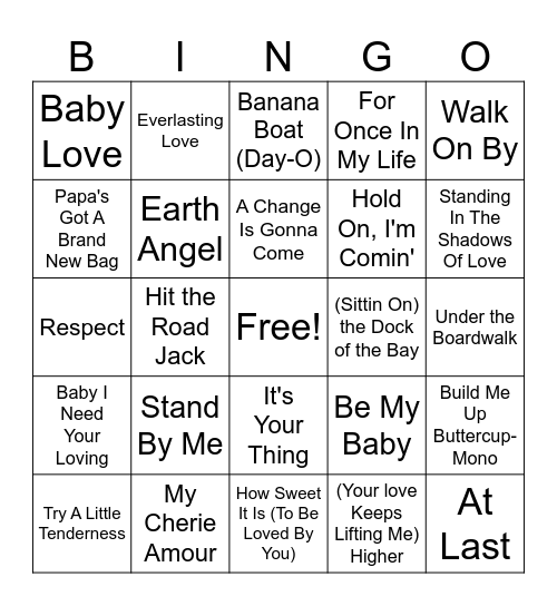 Classic Oldies Bingo Card