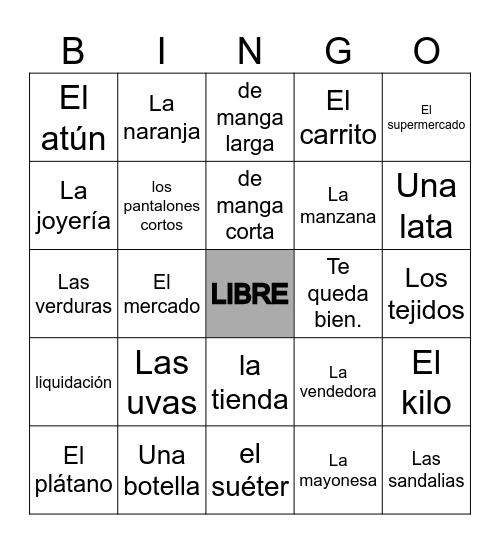 En el mercado y en el centro comercial Bingo Card