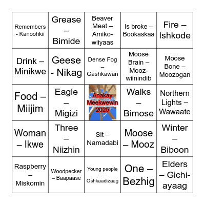 Anakay Meekwewin 2025 Language Bingo Card