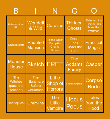 Halloween Movies Bingo Card