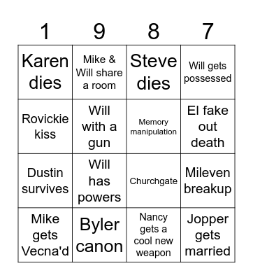 Stranger Things 5 Bingo Card