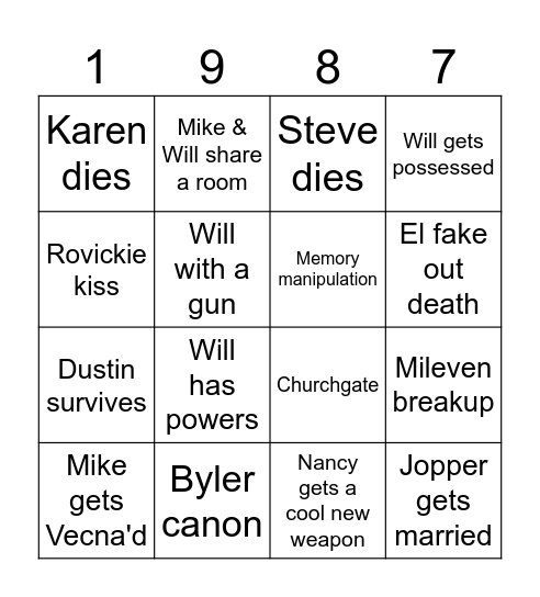 Stranger Things 5 Bingo Card
