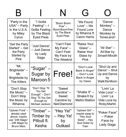 Round 4: “Party Pumpers & Bar-Vibes Bingo Card