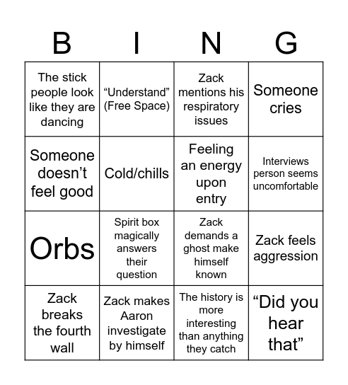 Ghost Adventures Bingo Card