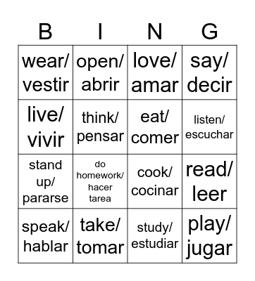 Common Verbs - A1 ESL Bingo Card