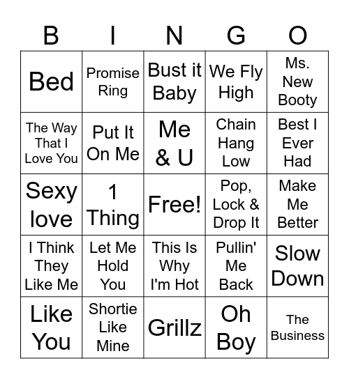 MySpace Profile Songs Bingo Card