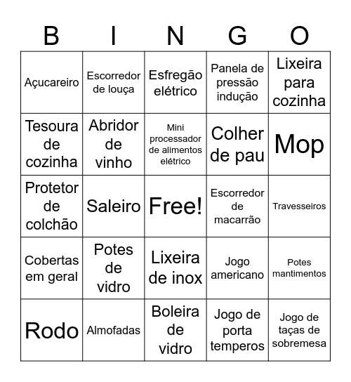 Chá de casa nova Ana e Derick Bingo Card