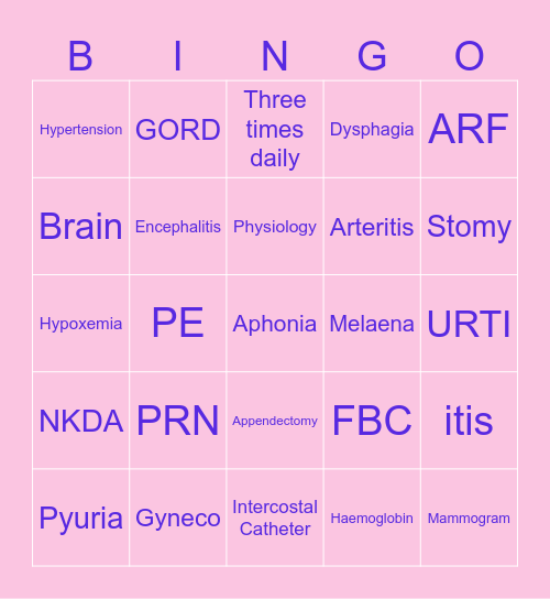 - MEDICAL TERMINOLOGY - Bingo Card