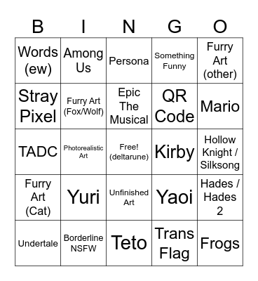 W/Place Bingo Card