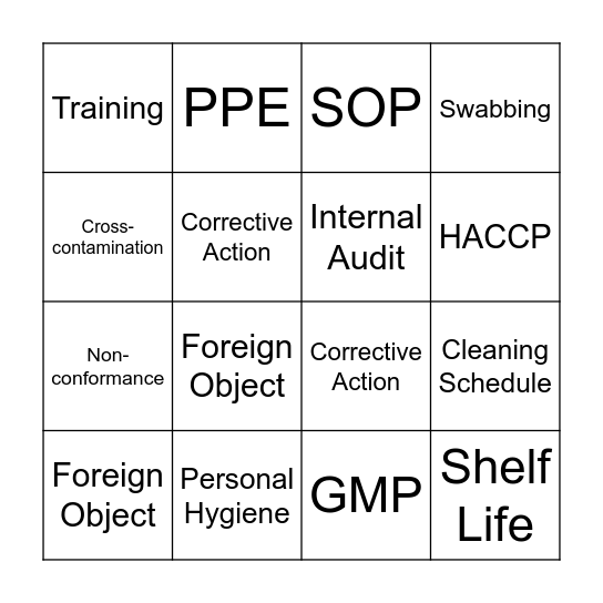 Quality Bingo Card