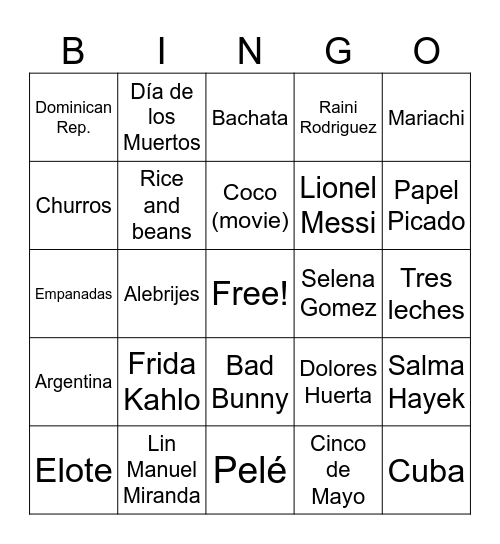 LatinX/Latiné Culture Club Bingo Card