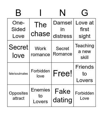 Romance Stereotype Bingo Card