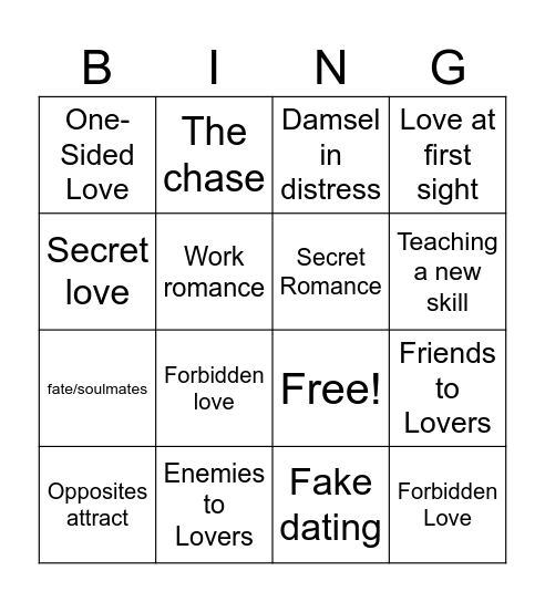 Romance Stereotype Bingo Card