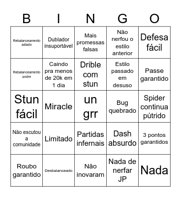 Basketball Zero e seus updates podres Bingo Card