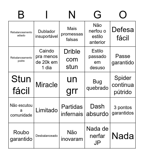 Basketball Zero e seus updates podres Bingo Card
