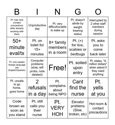 Acute Care Rehab Bingo Card