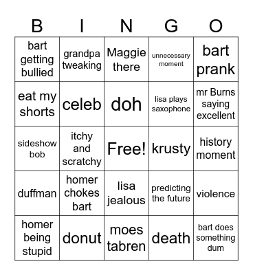 the Simpsons Bingo Card