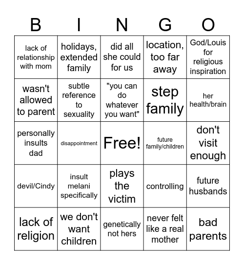 Toxic Mom Bingo! Bingo Card