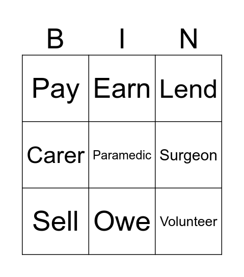 Unit 4: Vocabulary Bingo Card