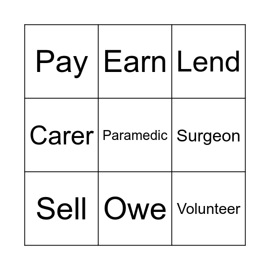 Unit 4: Vocabulary Bingo Card