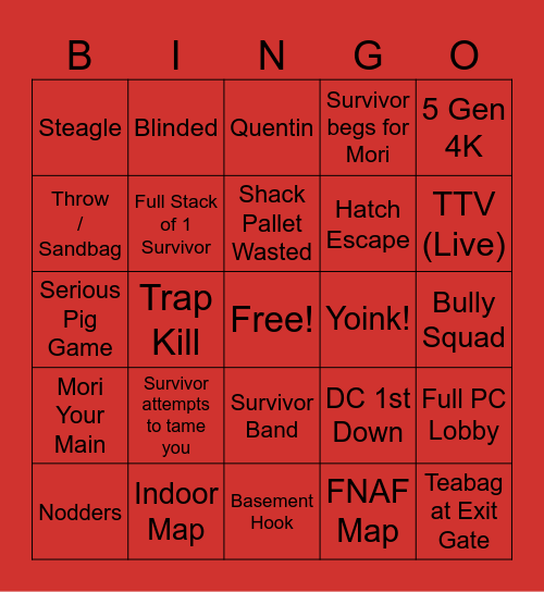 DBD Killer Bingo Card