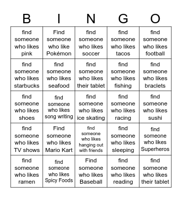 Find Someone Bingo Card