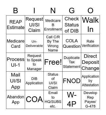 RRB BINGO Card