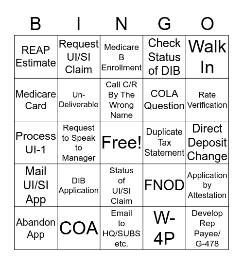 RRB BINGO Card